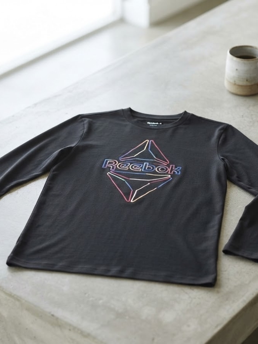 Reebok Black Long Sleeve Tee with Neon Outline Logo
